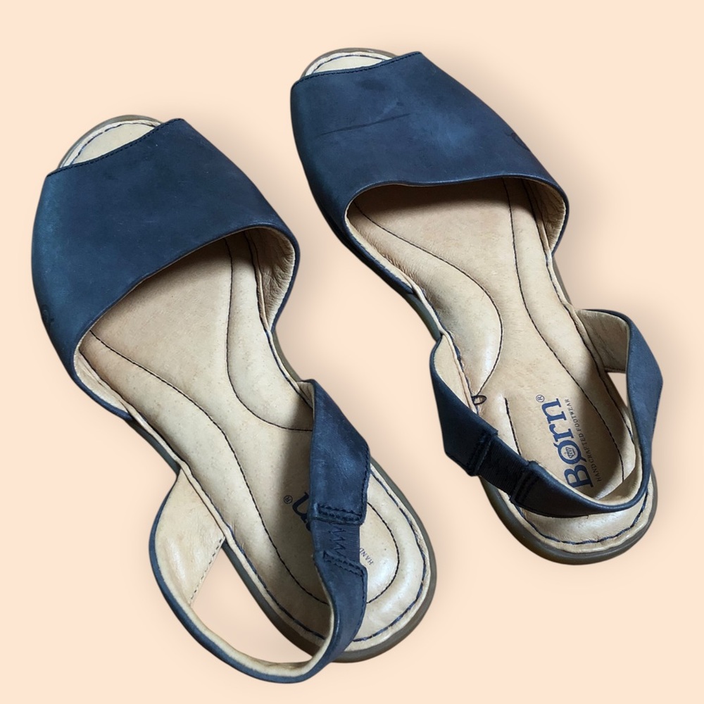 Born Trang Blue Leather Slingback Flat Sandals Peep-toe Cushioned Women’s 8M - Picture 6 of 14